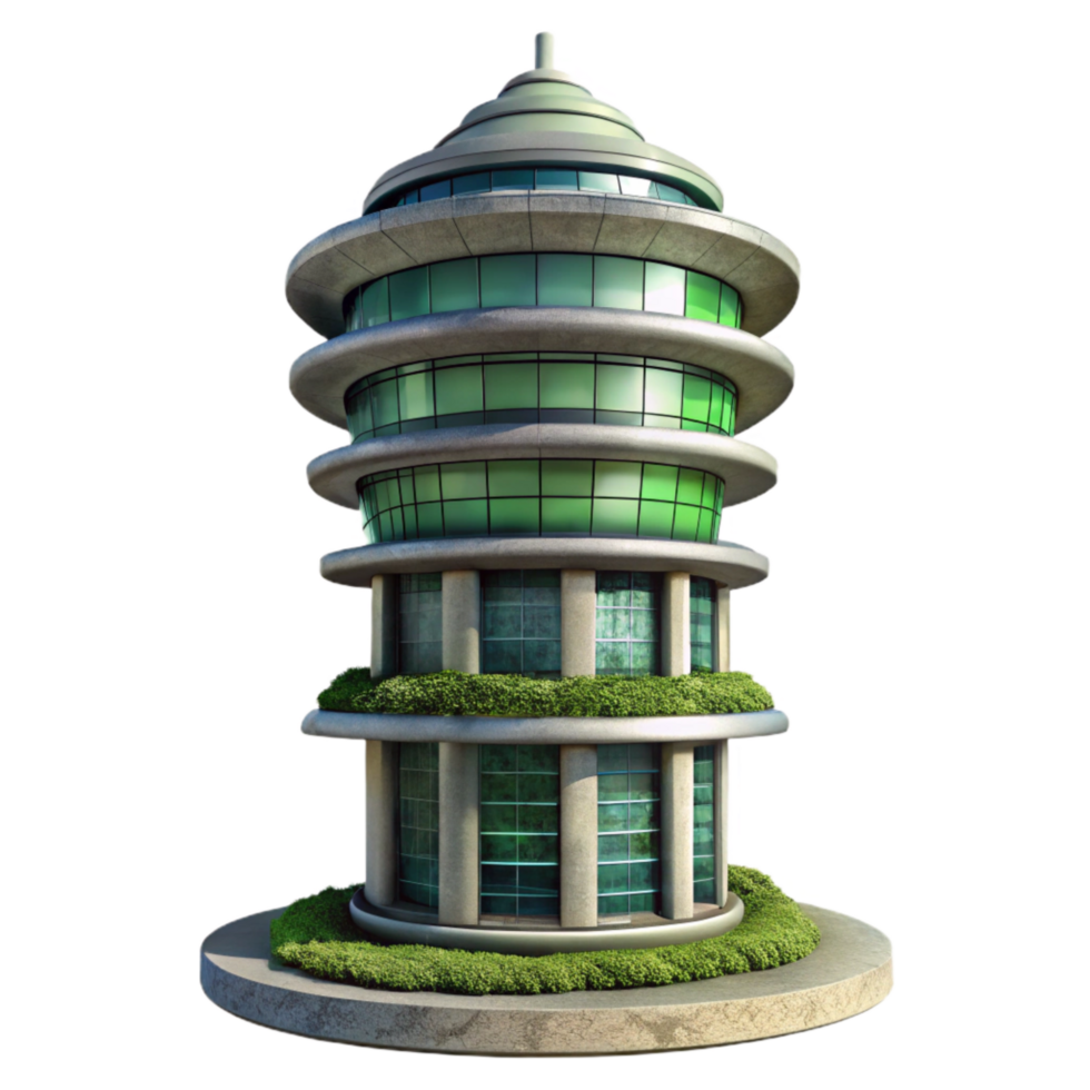 serene creative Eco Tower Modern Architecture Isolated 4K png