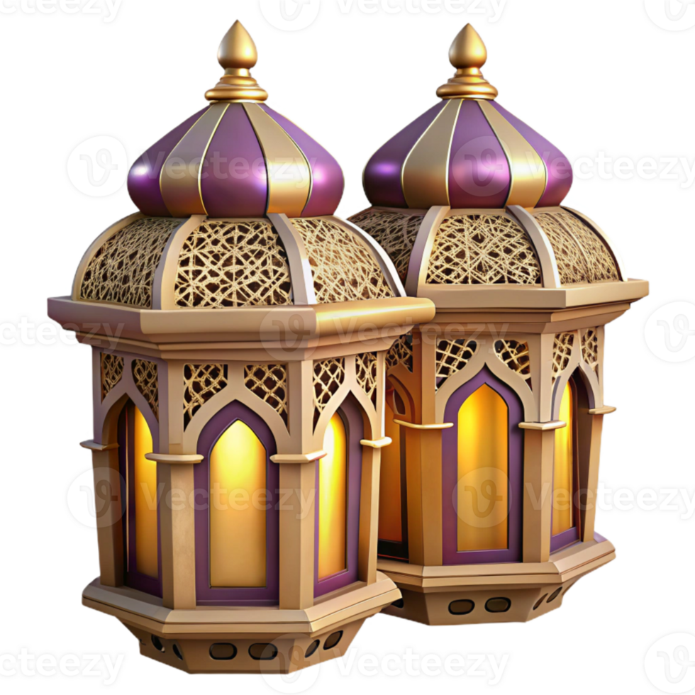 beautiful traditional Eid Mubarak Lanterns Cutout with Ornate Patterns Isolated 4K png