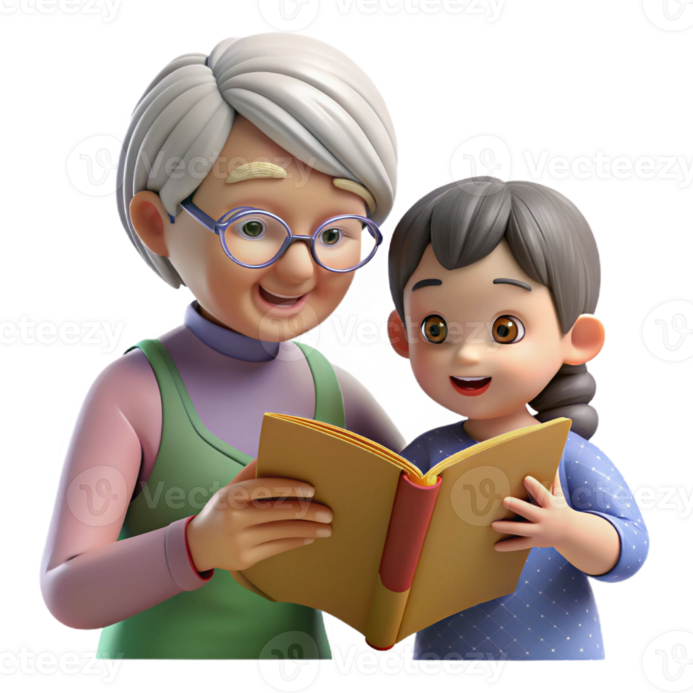 elegant creative Elderly Woman Reading to Child Transparent Background high quality png