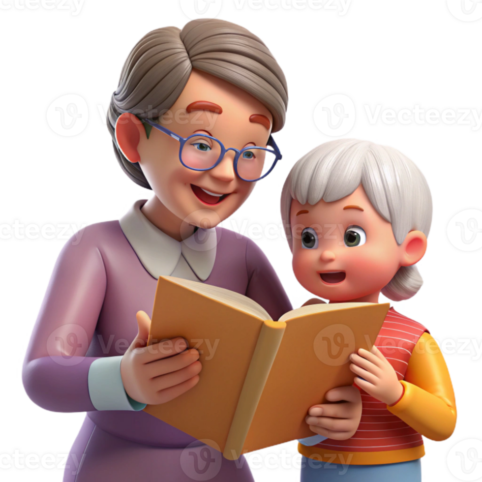 serene modern Elderly Woman Reading to Child Transparent Background professional png