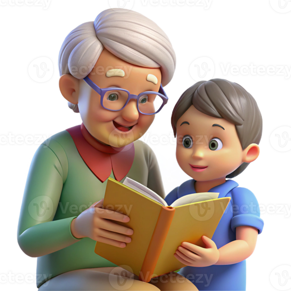 wonderful contemporary Elderly Woman Reading to Child Transparent Background high resolution png