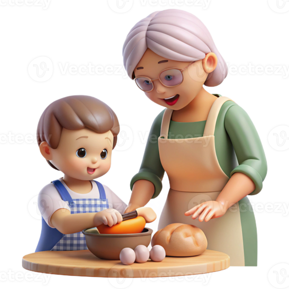 beautiful abstract Elderly Woman Teaching Child to Bake Bread Transparent high quality png