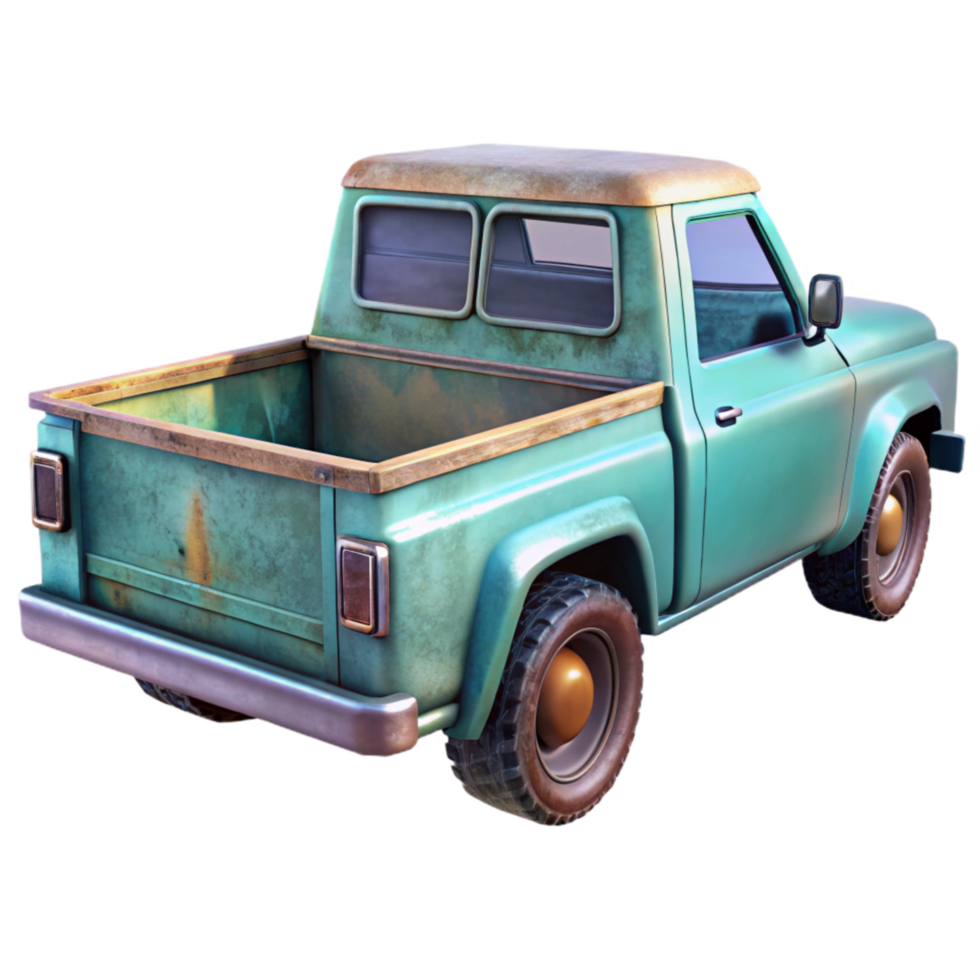 vibrant classic Electric Pickup Truck Rear View Silver Isolated Cutout genuine png