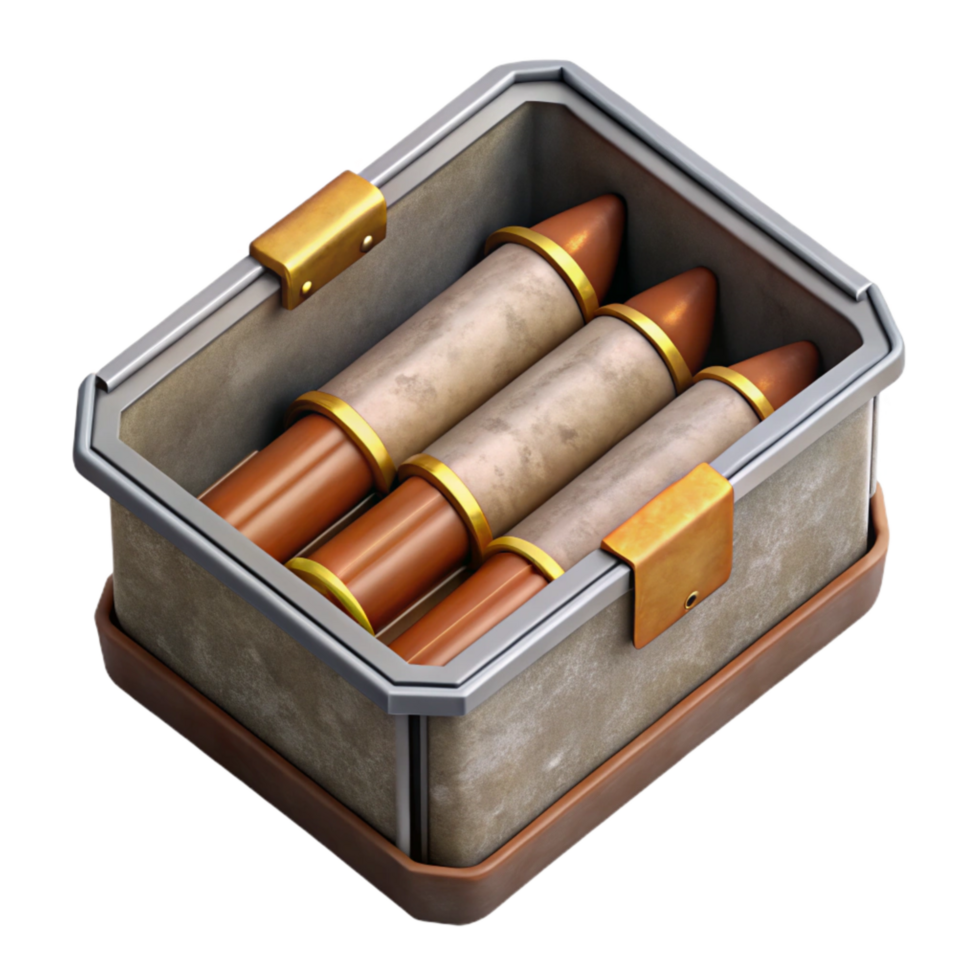 impressive traditional Empty Ammo Box Top View Transparent Background high resolution png
