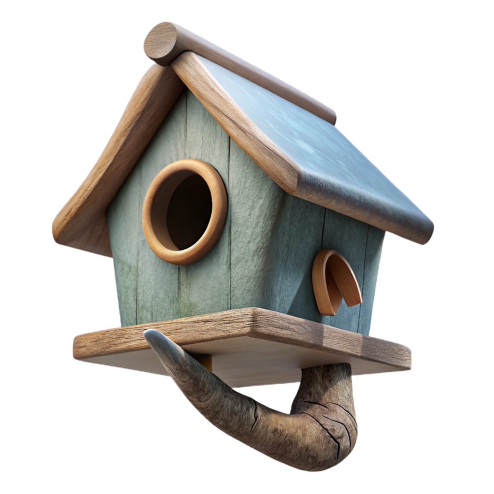 serene classic Empty Birdhouse on Tree Branch Isolated original png