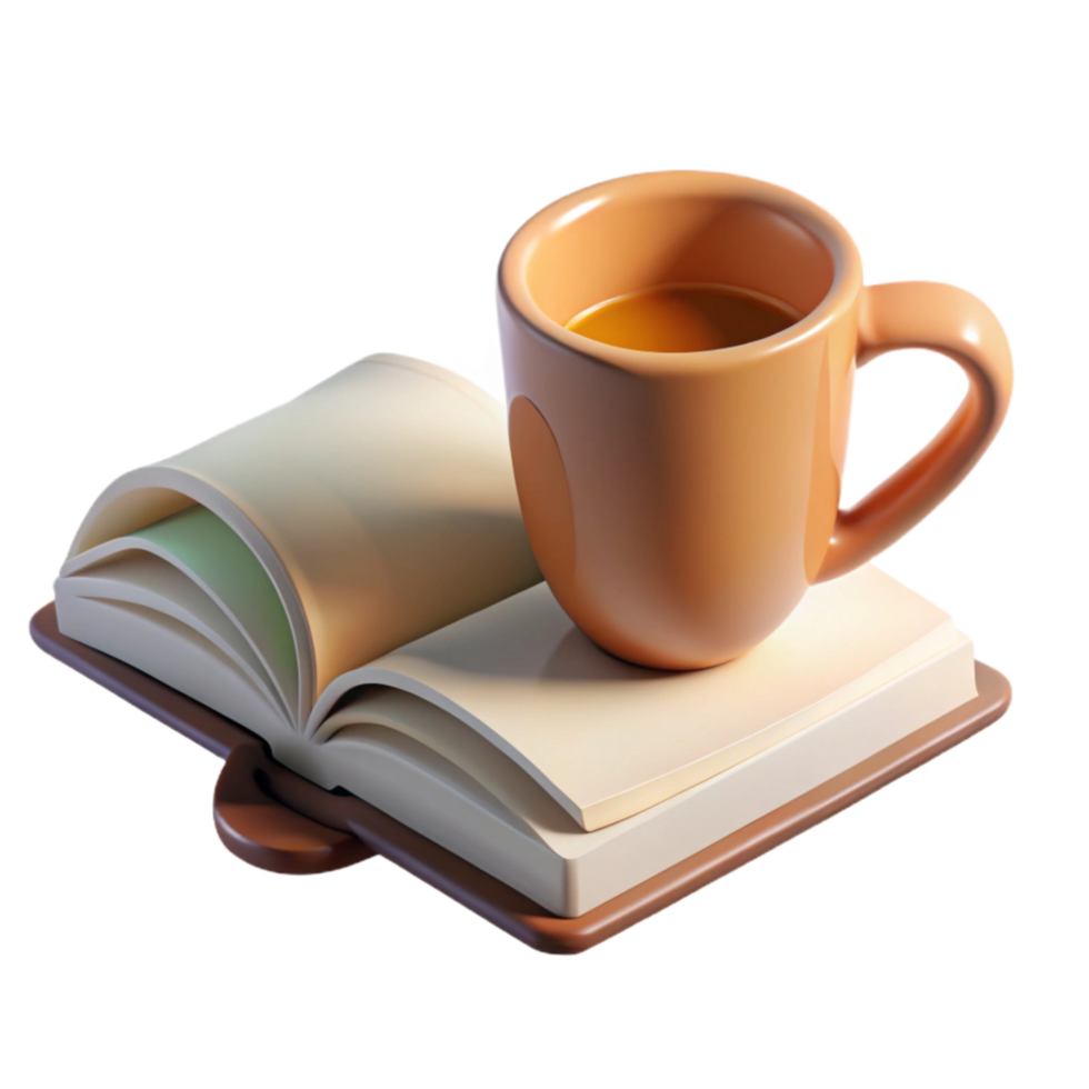 stunning artistic Empty Coffee Cup with Open Book Isolated png