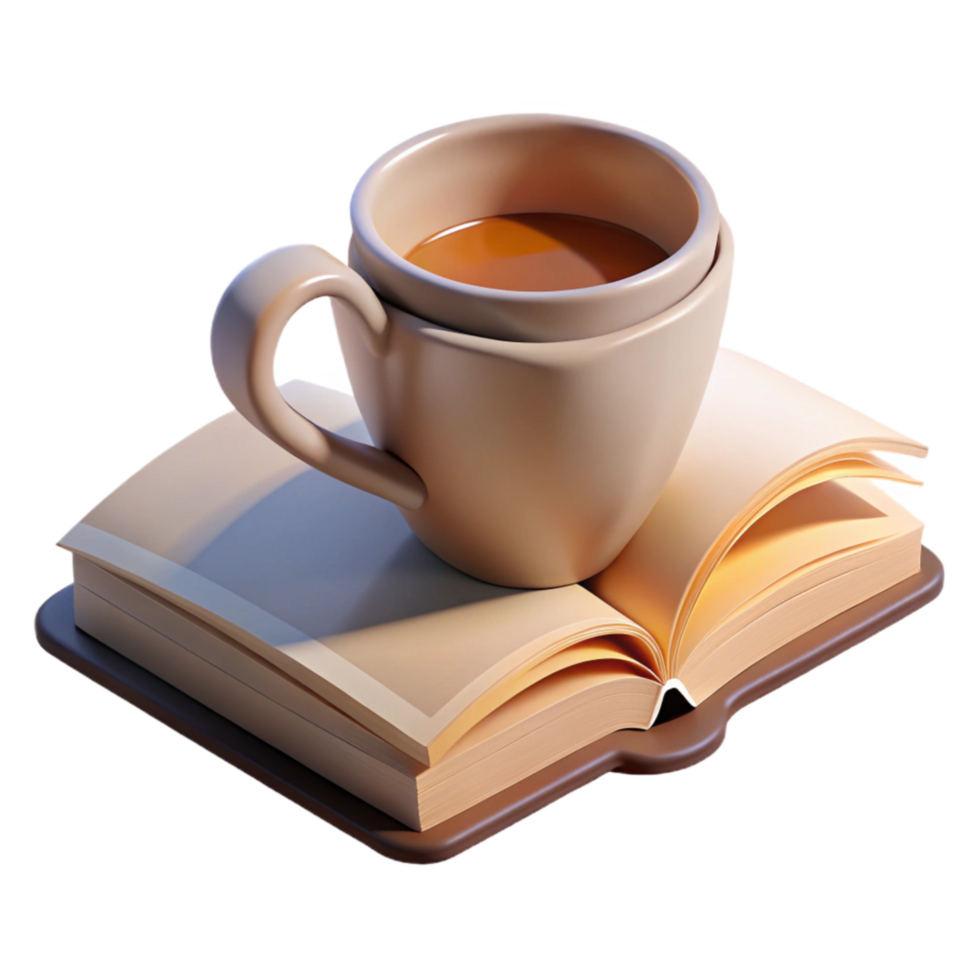 dramatic abstract Empty Coffee Cup with Open Book Isolated genuine png