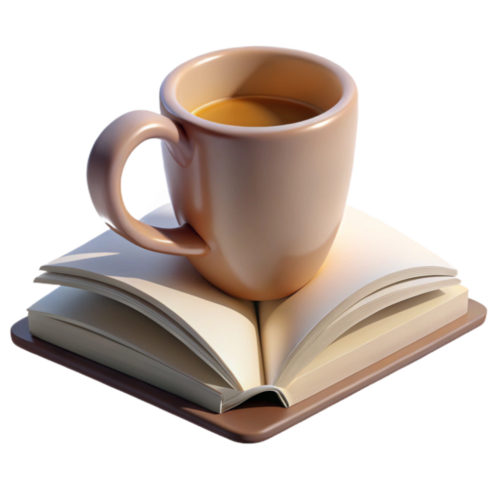 extraordinary minimalist Empty Coffee Cup with Open Book Isolated original png