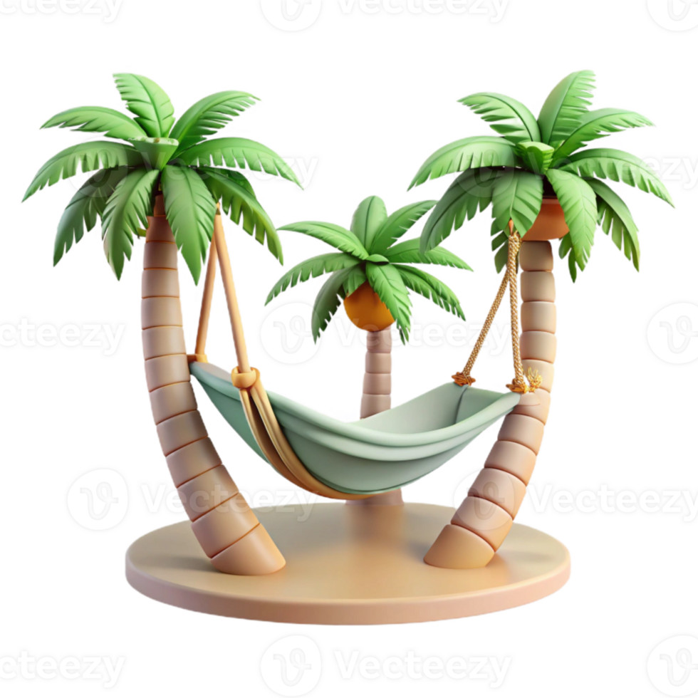 vibrant traditional Empty Hammock Under Palm Trees Transparent Background high quality png