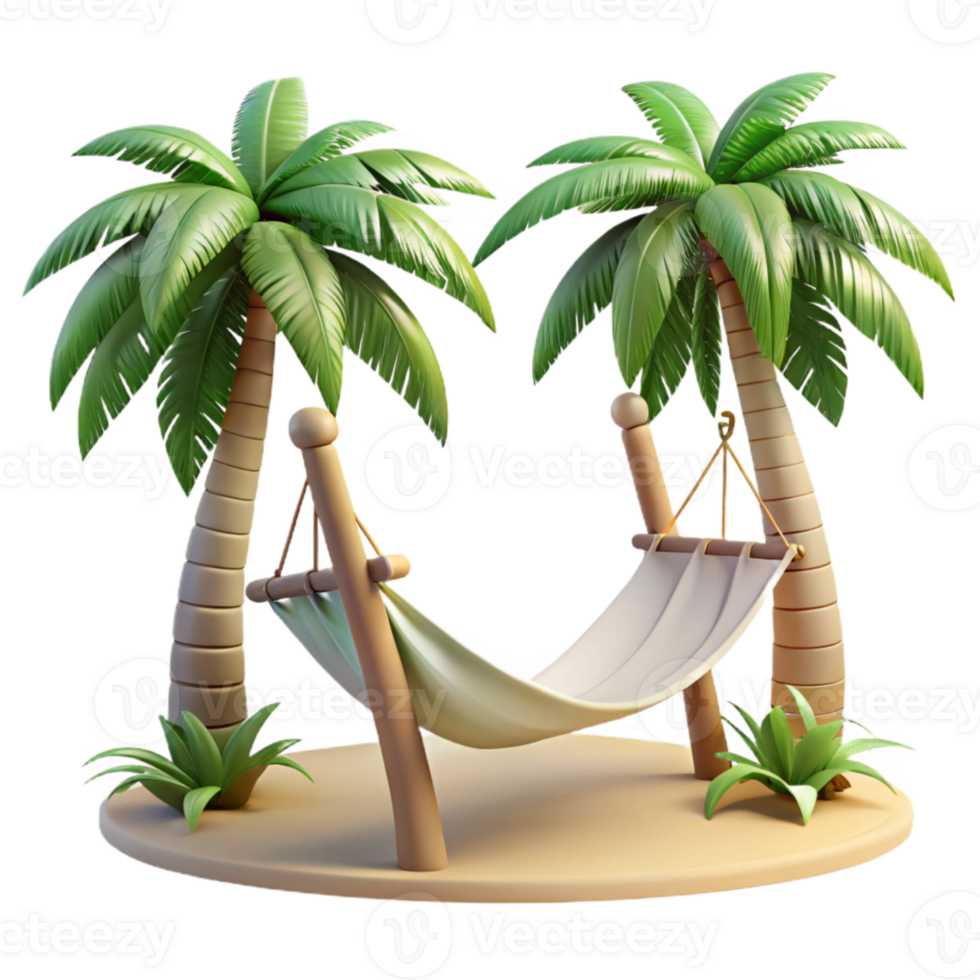 elegant rustic Empty Hammock Under Palm Trees Transparent Background premium png