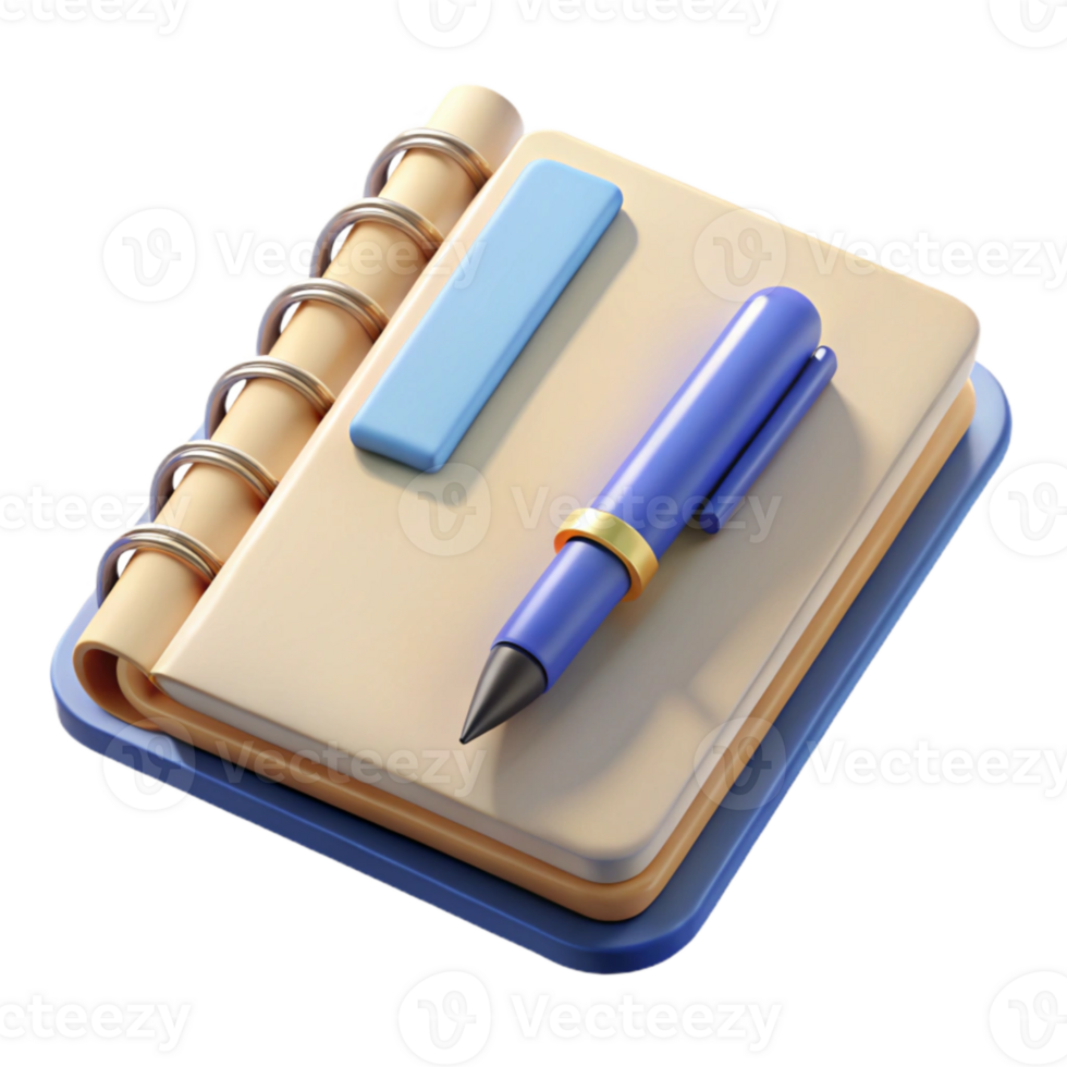 extraordinary vintage Empty Notebook and Pen Top Angle Isolated authentic png