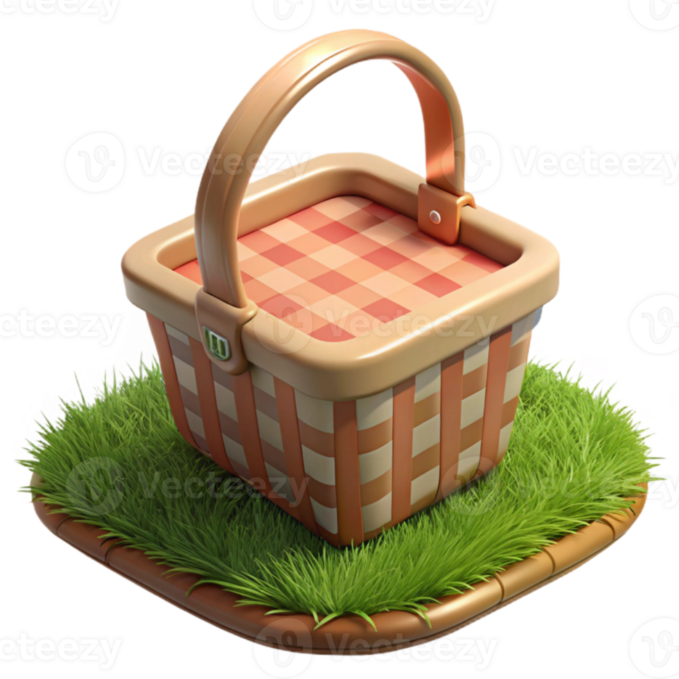 elegant vintage Empty Picnic Basket on Grass Isolated original png
