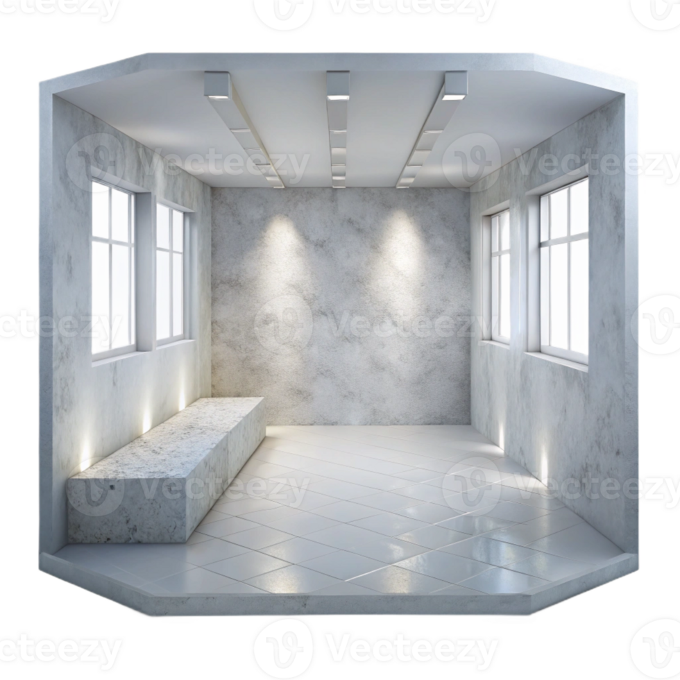 elegant minimalist Empty Room with White Walls and Floor Cutout png