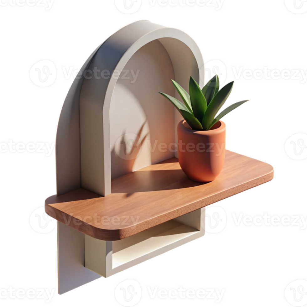 vibrant rustic Empty Shelf with Plant Shadow Cutout premium png