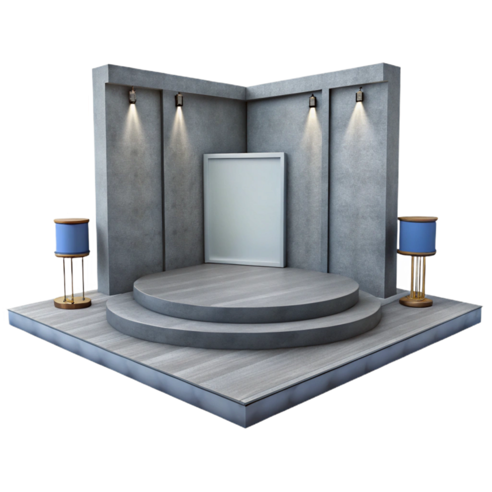 dramatic contemporary Empty Virtual Exhibition Space with Gray Floor Isolated original png