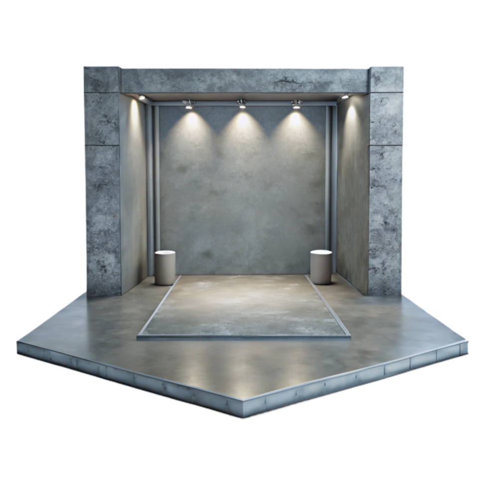 dramatic classic Empty Virtual Exhibition Space with Gray Floor Isolated detailed png