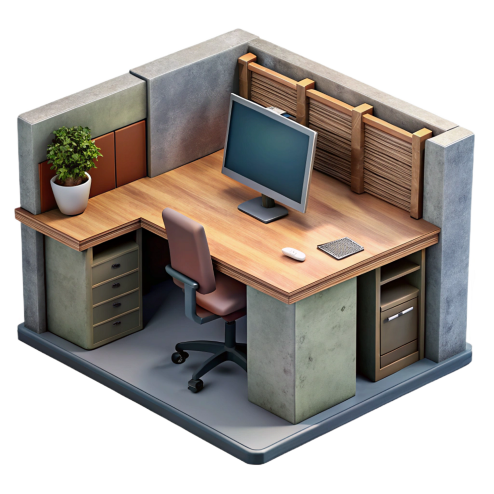 dramatic abstract Empty Virtual Office Cubicle with Desk Isolated genuine png