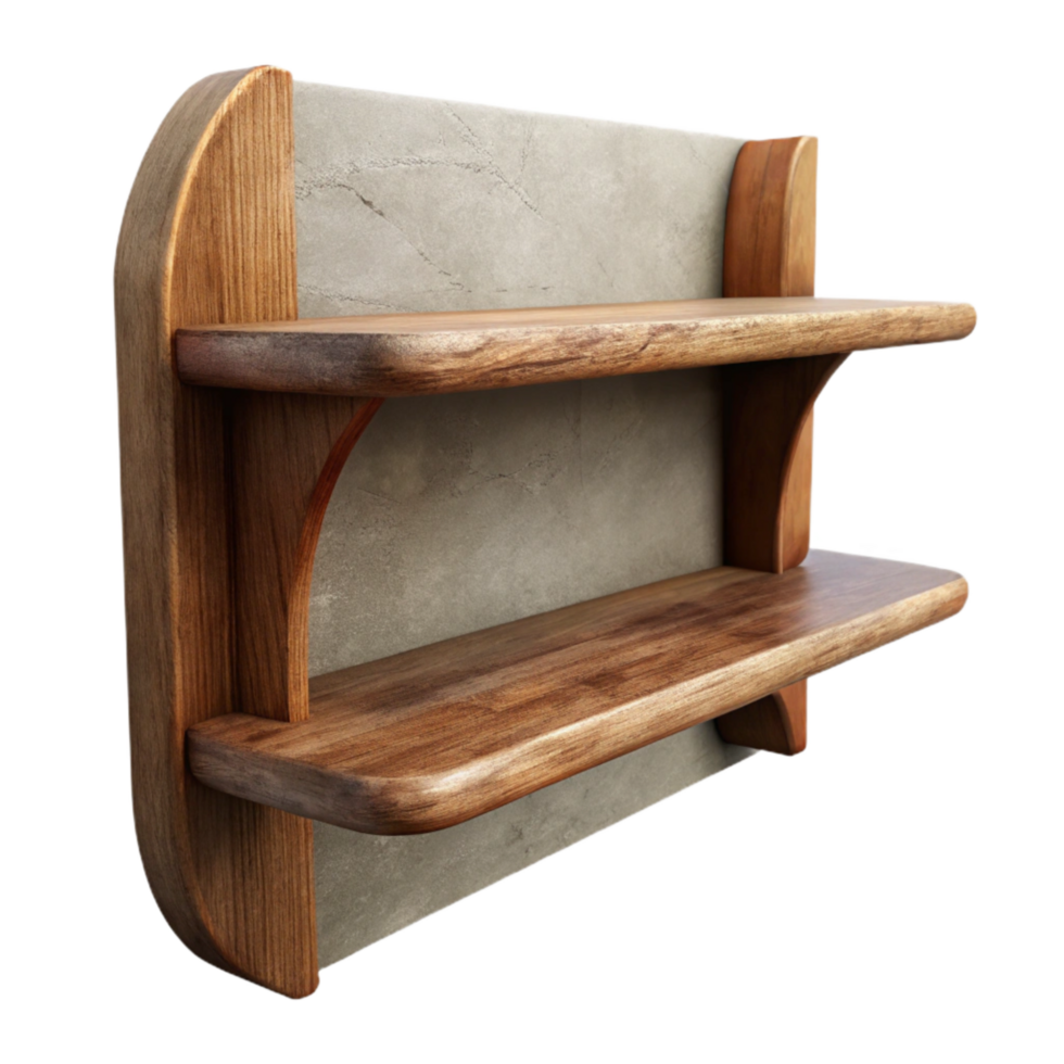 dramatic creative Empty Wooden Shelf Against White Wall Cutout professional png