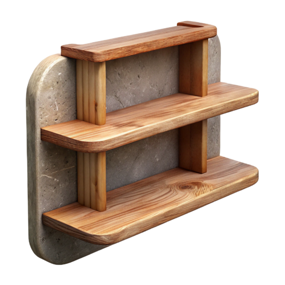 dramatic traditional Empty Wooden Shelf Against White Wall Cutout detailed png