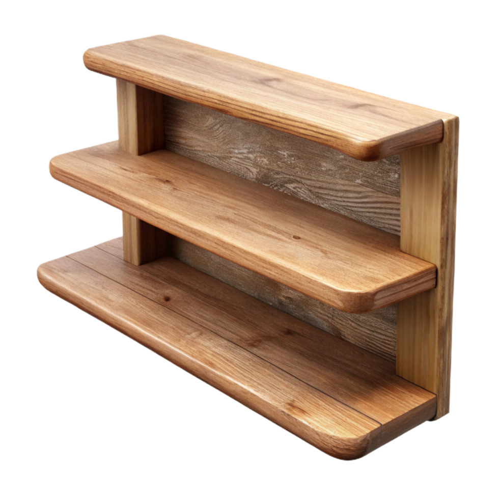 serene artistic Empty Wooden Shelf Against White Wall Cutout png