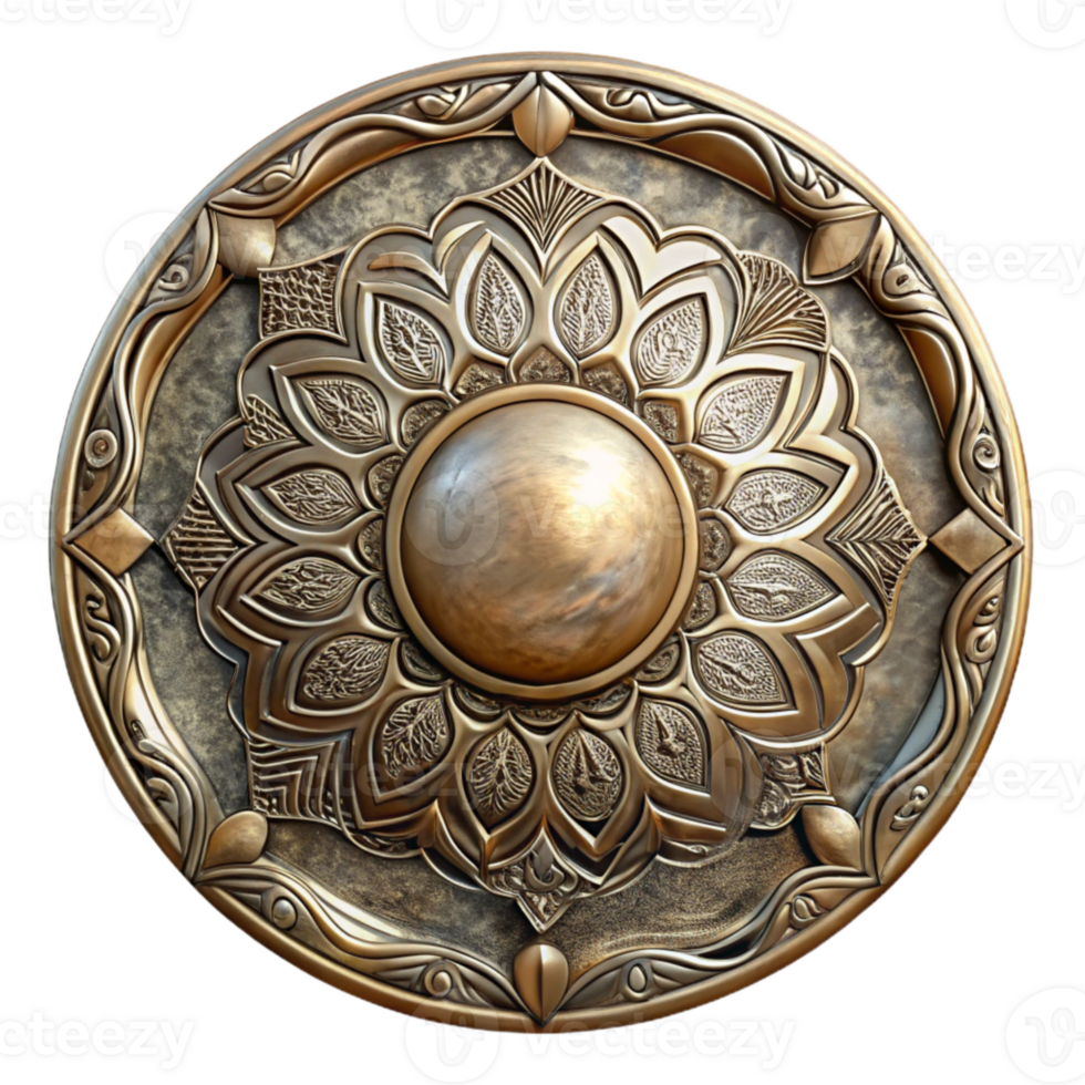 dramatic traditional Etched Metal Plate with Ornate Design Transparent Background original png