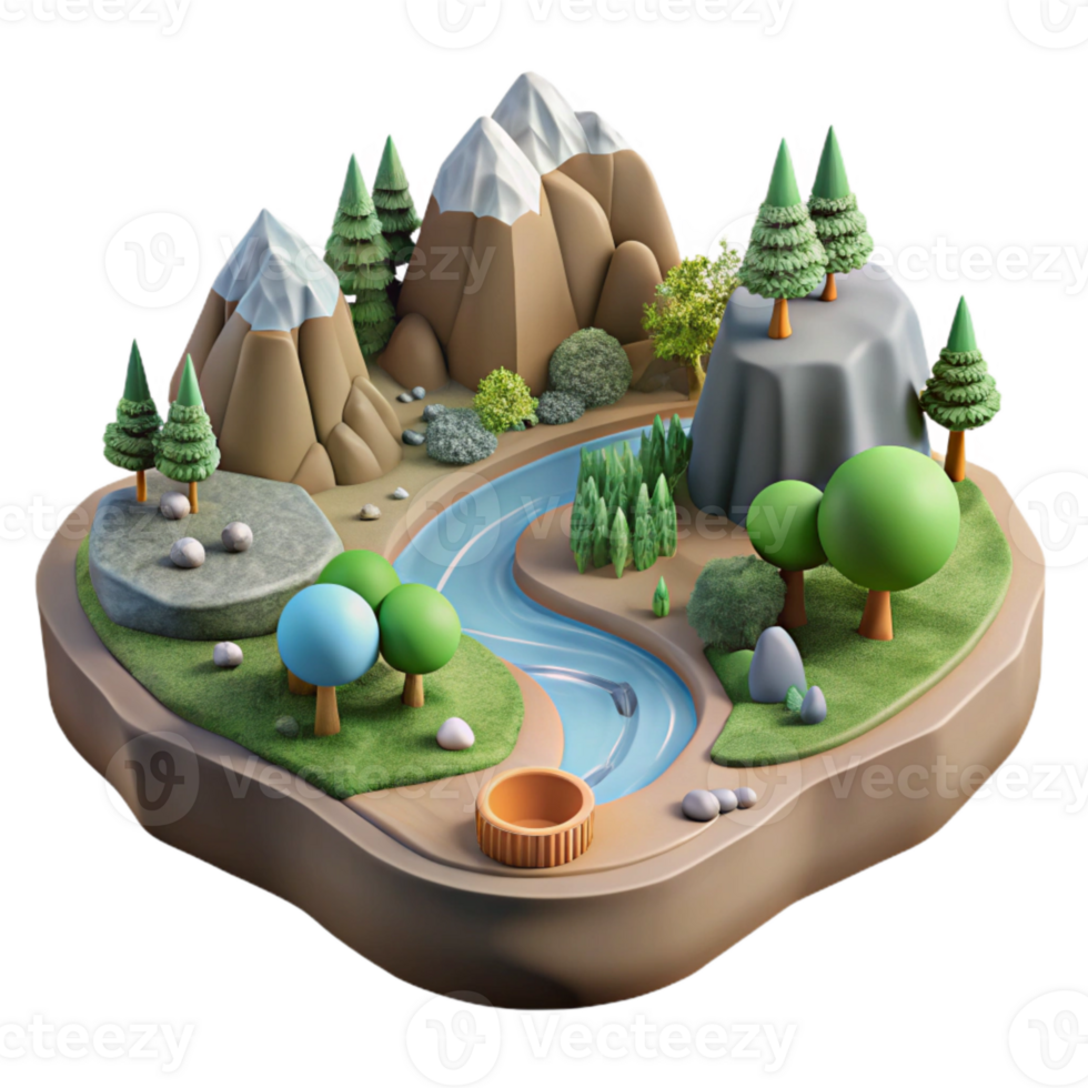 magnificent minimalist Evolving Ecosystem Landscape View Transparent Background high quality png