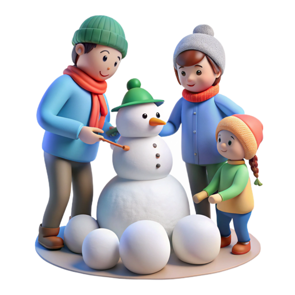 vibrant abstract Family Building Snowman in Winter Isolated premium png