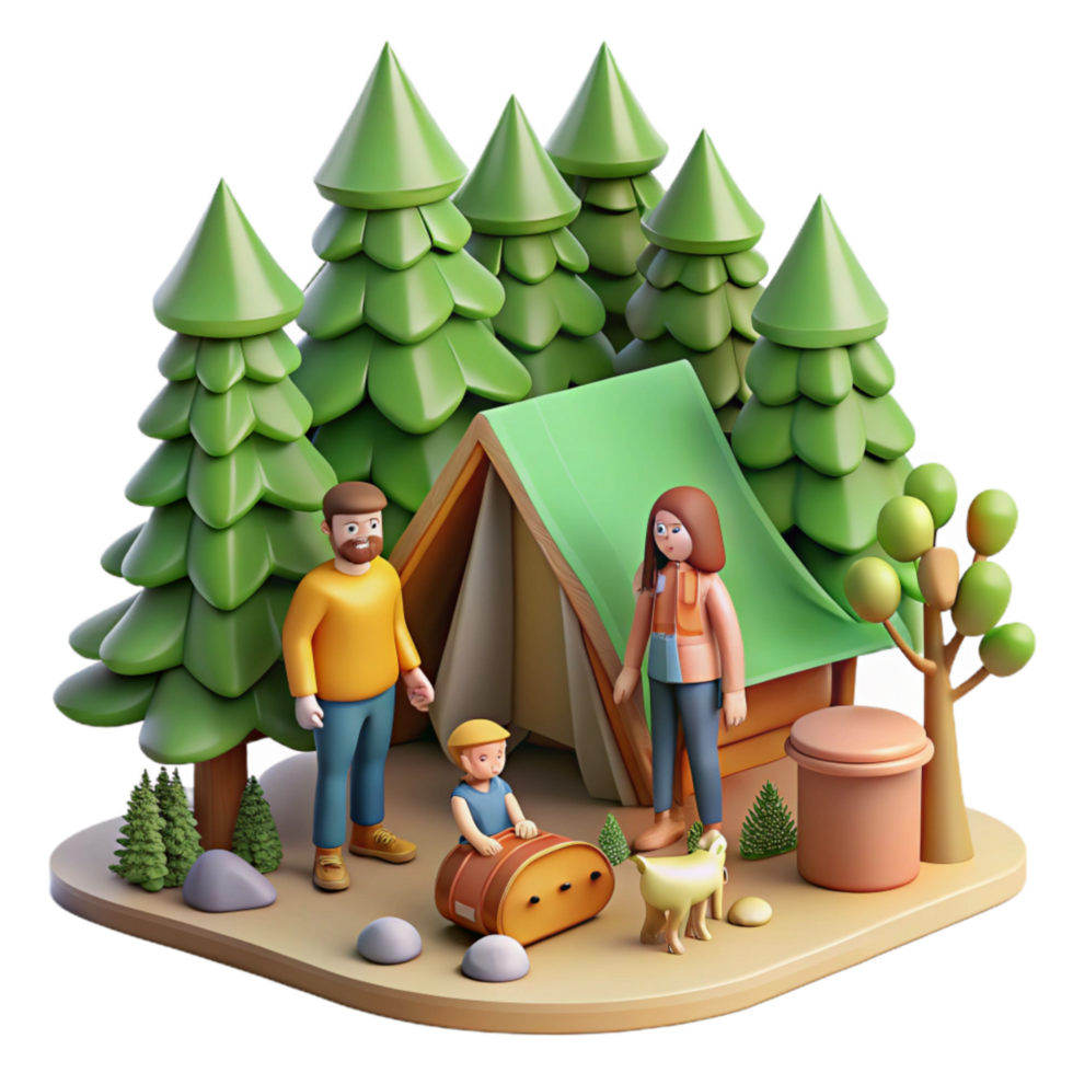 dramatic rustic Family Camping Trip in Forest Isolated detailed png