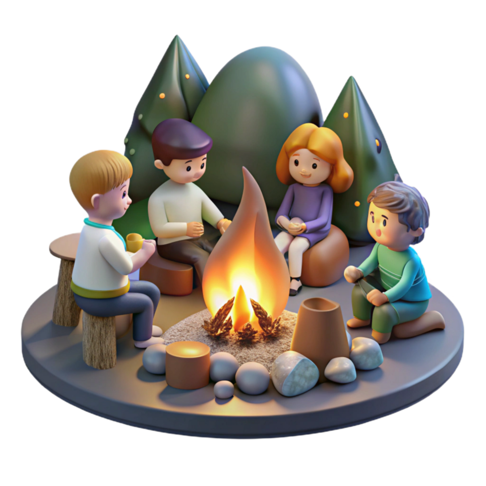 wonderful modern Family Gathering Around Campfire Transparent Background authentic png