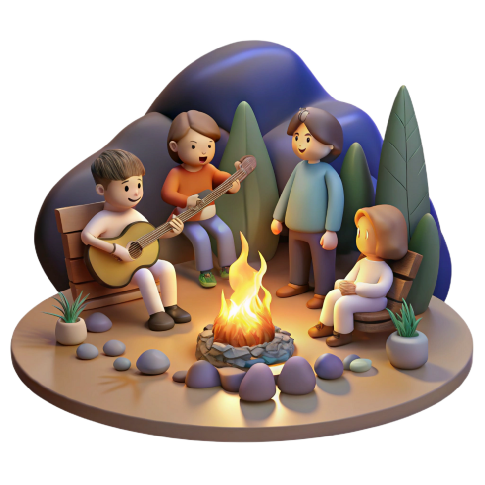 stunning minimalist Family Gathering Around Campfire Transparent Background professional png