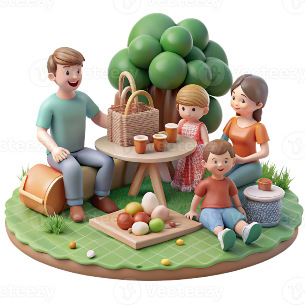 dramatic contemporary Family Picnic in Park Isolated authentic png