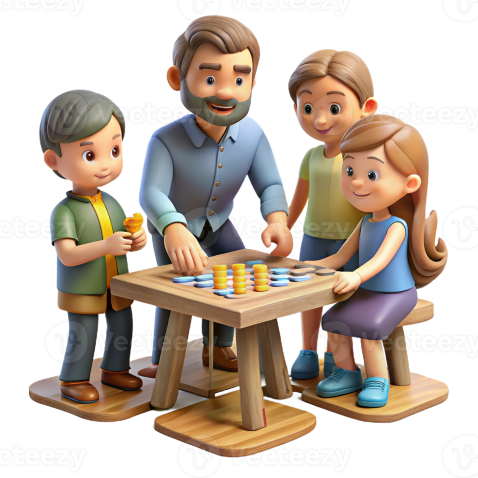 magnificent artistic Family Playing Board Game Isolated authentic png