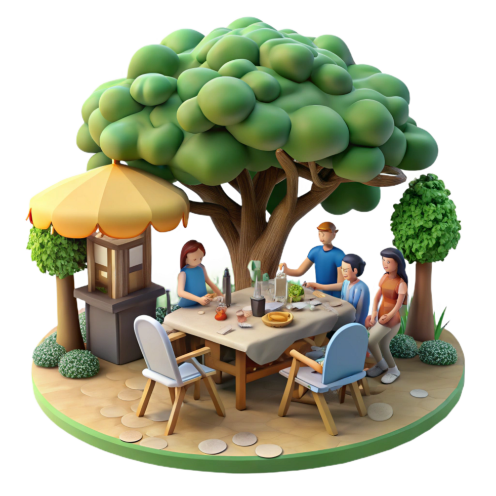beautiful vintage Family Reunion Picnic Under Trees Cutout professional png