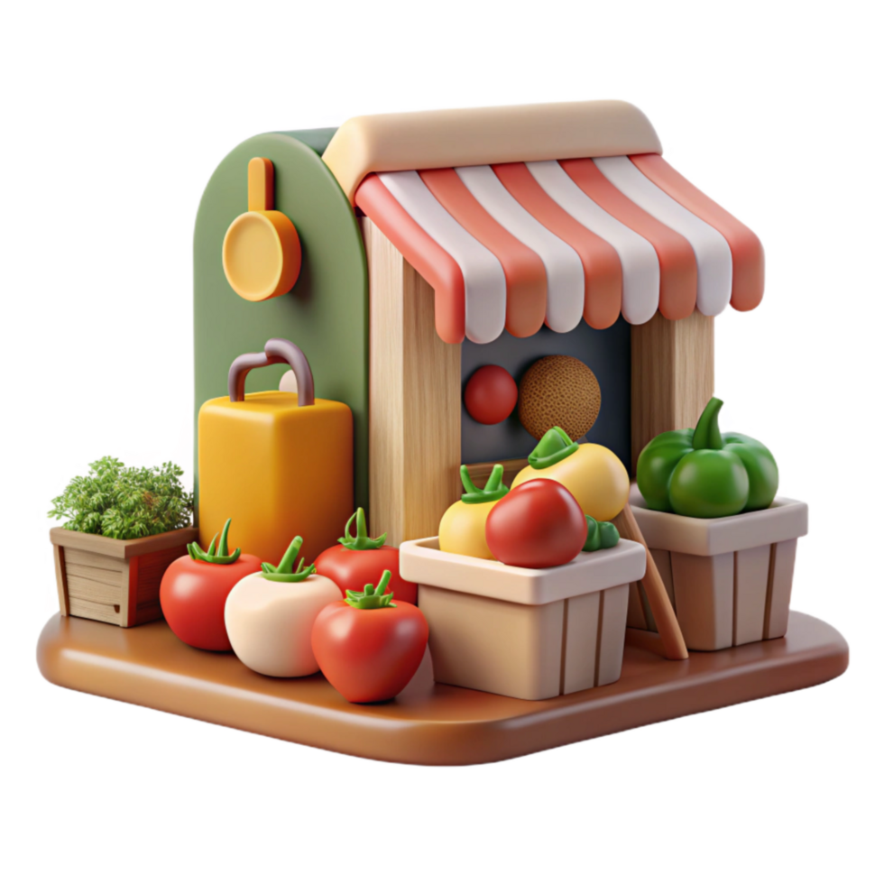 impressive traditional Farmers Market Scene with Fresh Produce Cutout Element high quality png