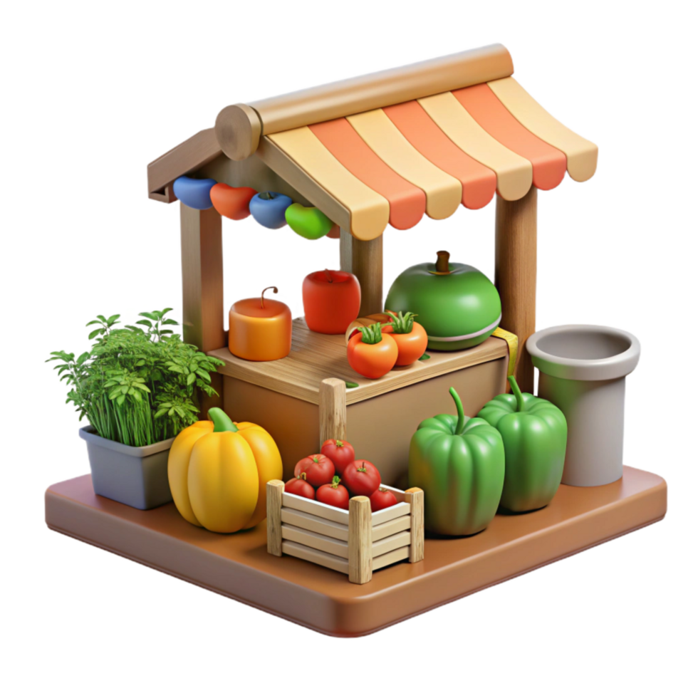 serene contemporary Farmers Market Scene with Fresh Produce Cutout Element high quality png