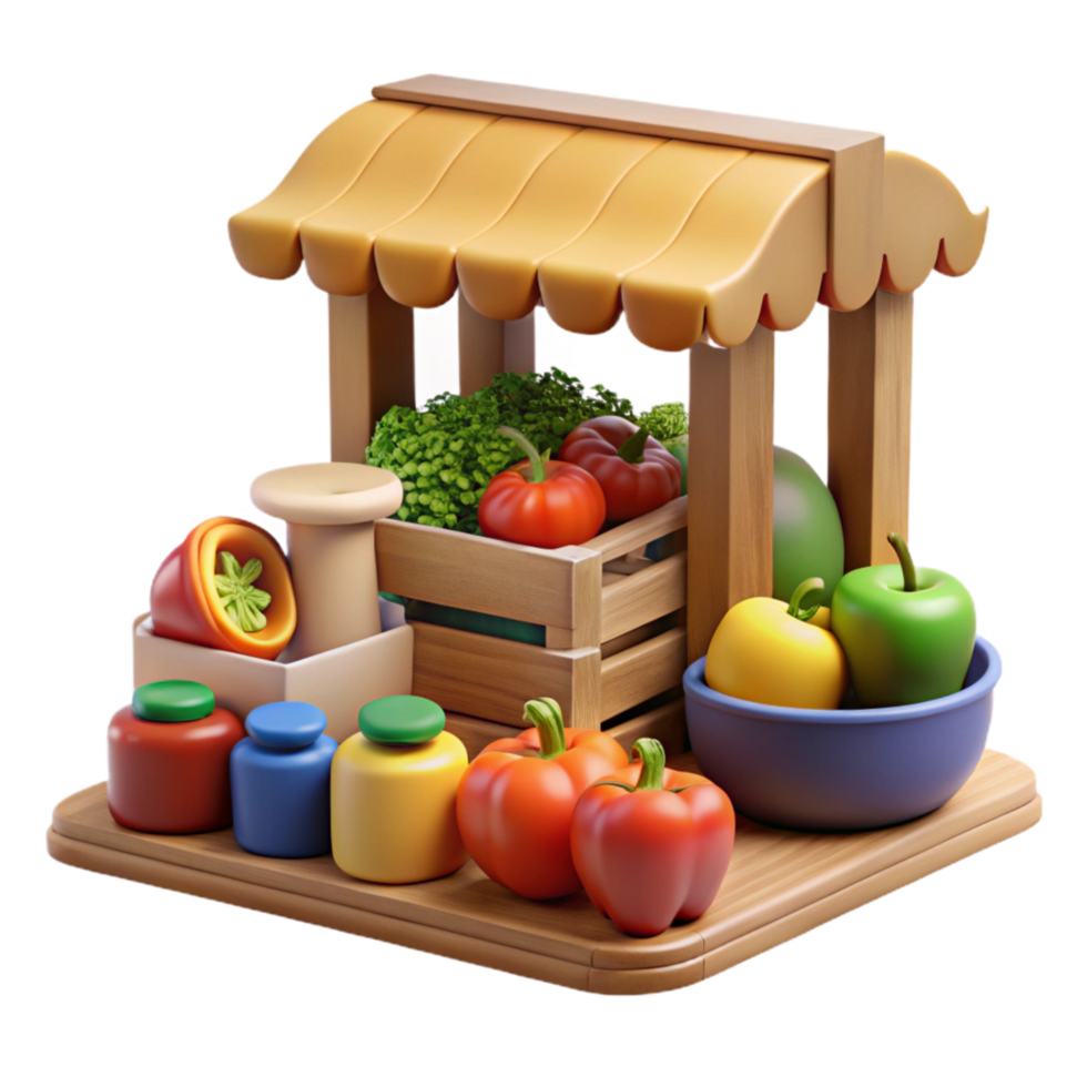 magnificent traditional Farmers Market Scene with Fresh Produce Cutout Element premium png
