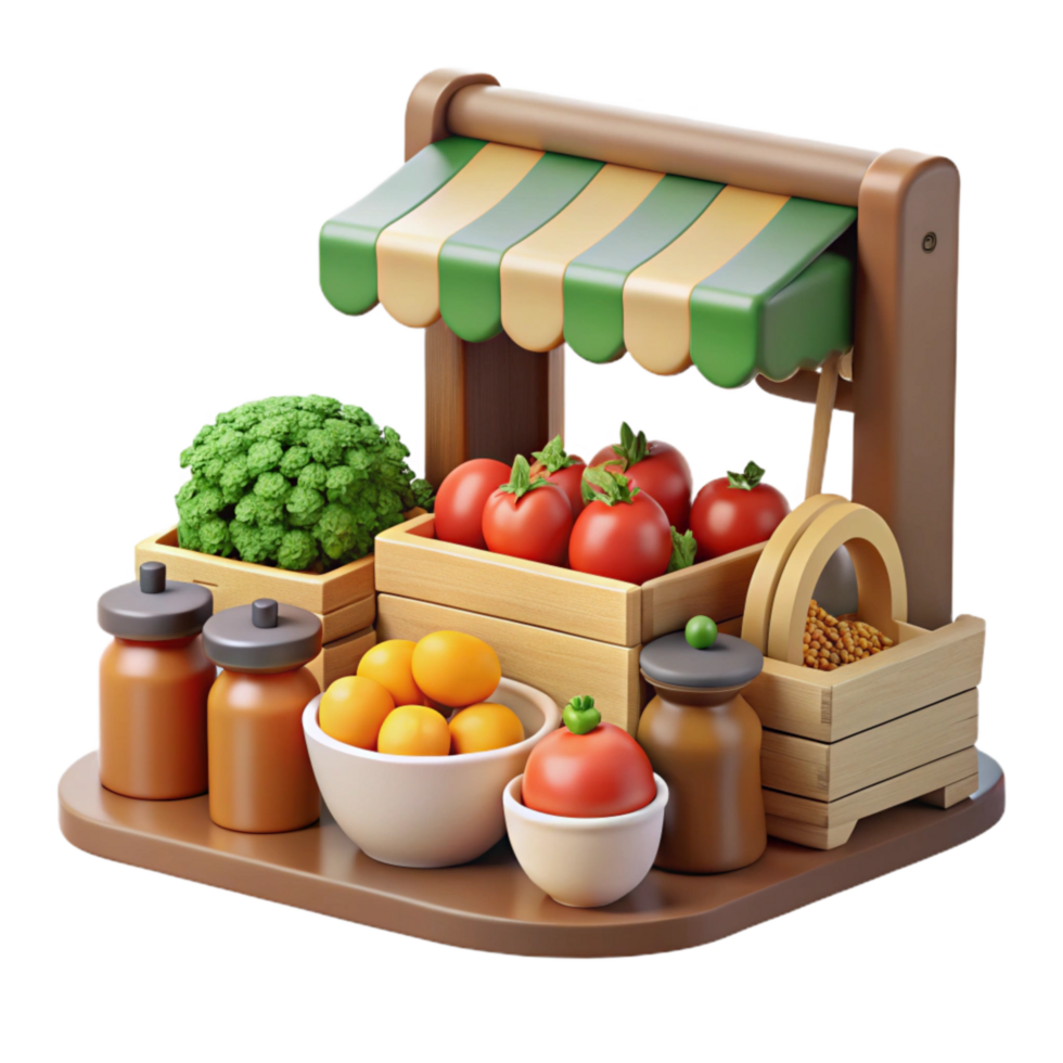 elegant minimalist Farmers Market Scene with Fresh Produce Cutout Element original png