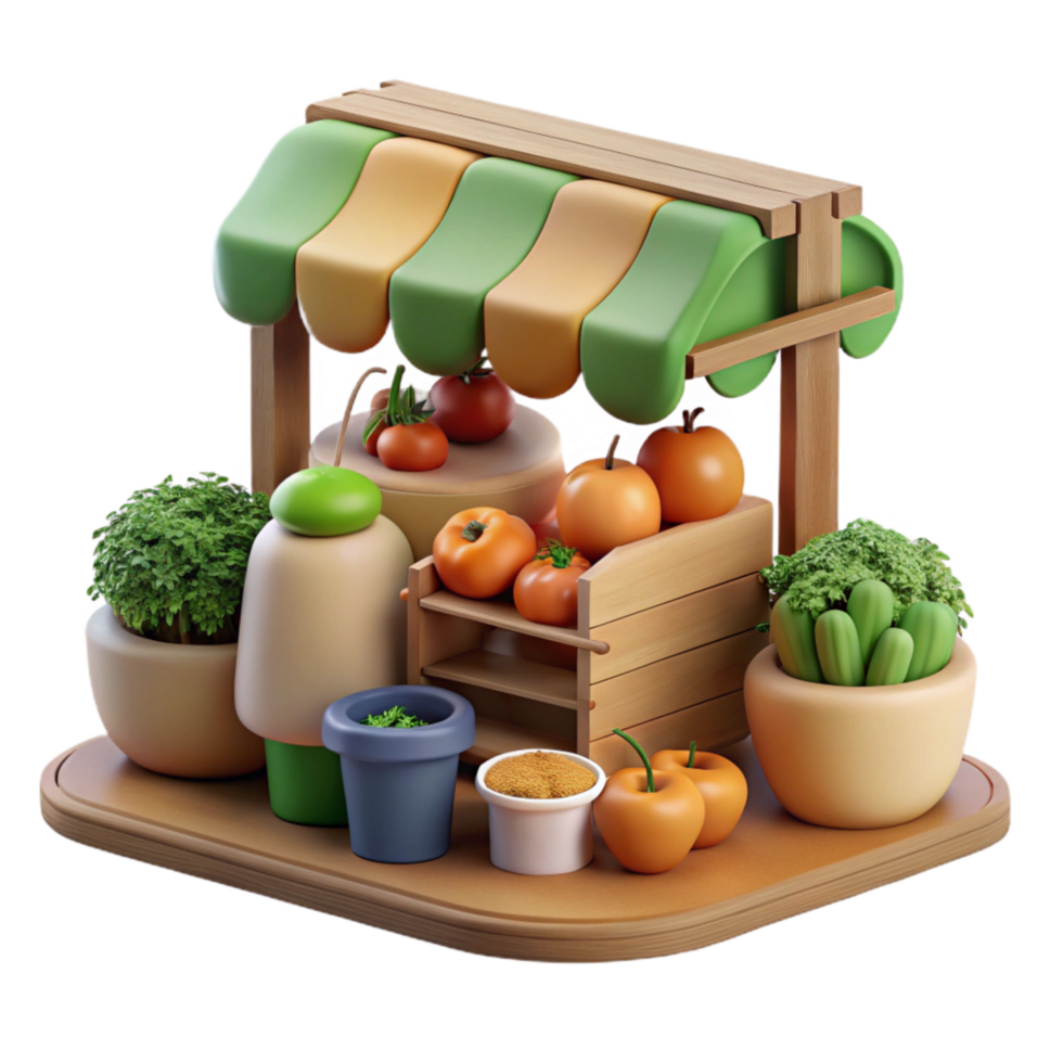 dramatic modern Farmers Market Scene with Fresh Produce Cutout Element high resolution png