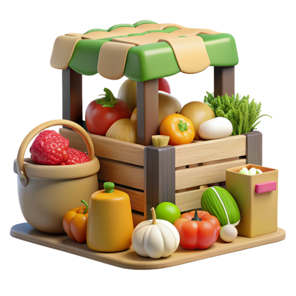 serene artistic Farmers Market Scene with Fresh Produce Cutout Element premium png