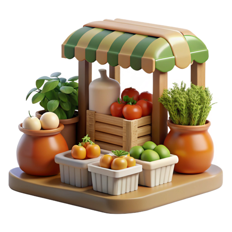dramatic classic Farmers Market Scene with Fresh Produce Cutout Element high resolution png