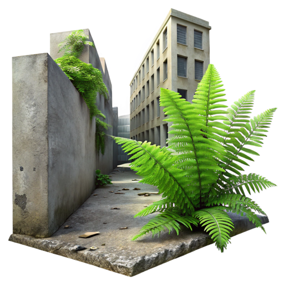 stunning artistic Fern Growing in Urban Alleyway Cutout Isolated Element png