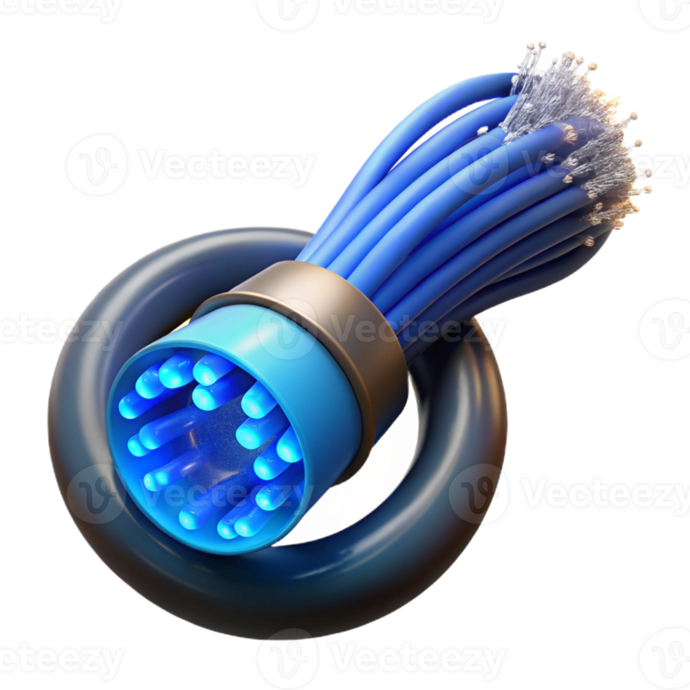 dramatic artistic Fiber Optic Cable Entangled Nodes Blue Glow Isolated high resolution png