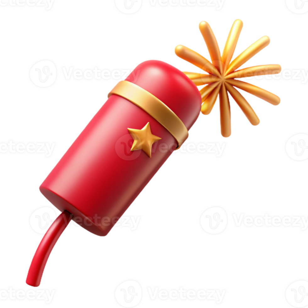 elegant abstract Firecracker with Sparkler Trail Red and Gold Transparent Background high resolution png