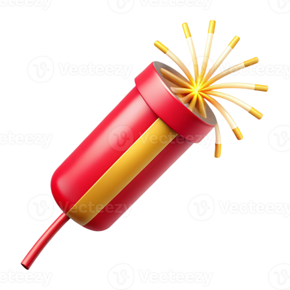 impressive vintage Firecracker with Sparkler Trail Red and Gold Transparent Background high resolution png