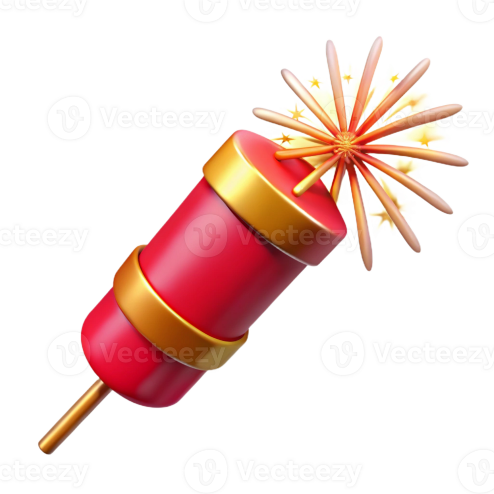 elegant classic Firecracker with Sparkler Trail Red and Gold Transparent Background detailed png
