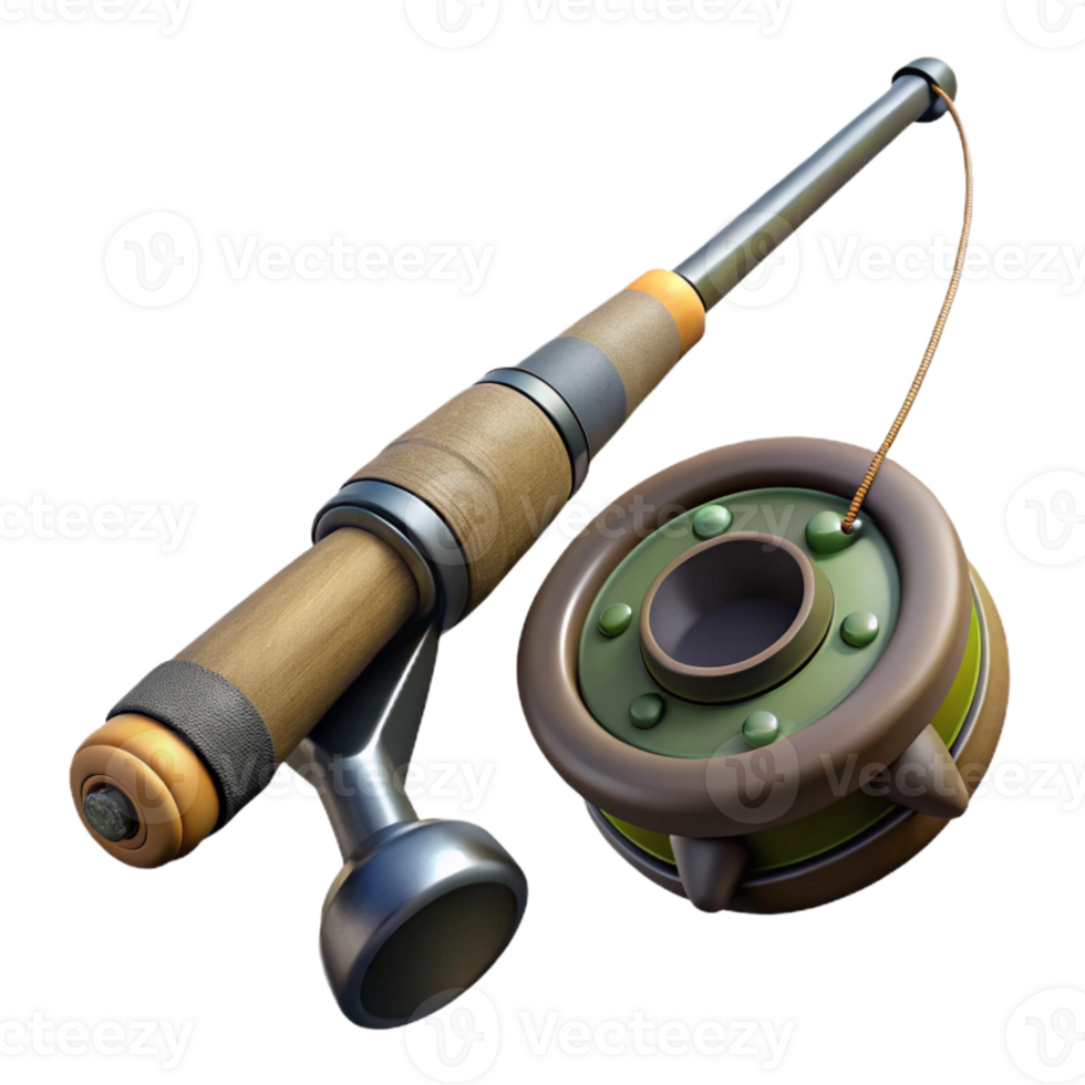 beautiful artistic Fishing Rod and Reel Side Angle Cutout with Realistic Texture genuine png