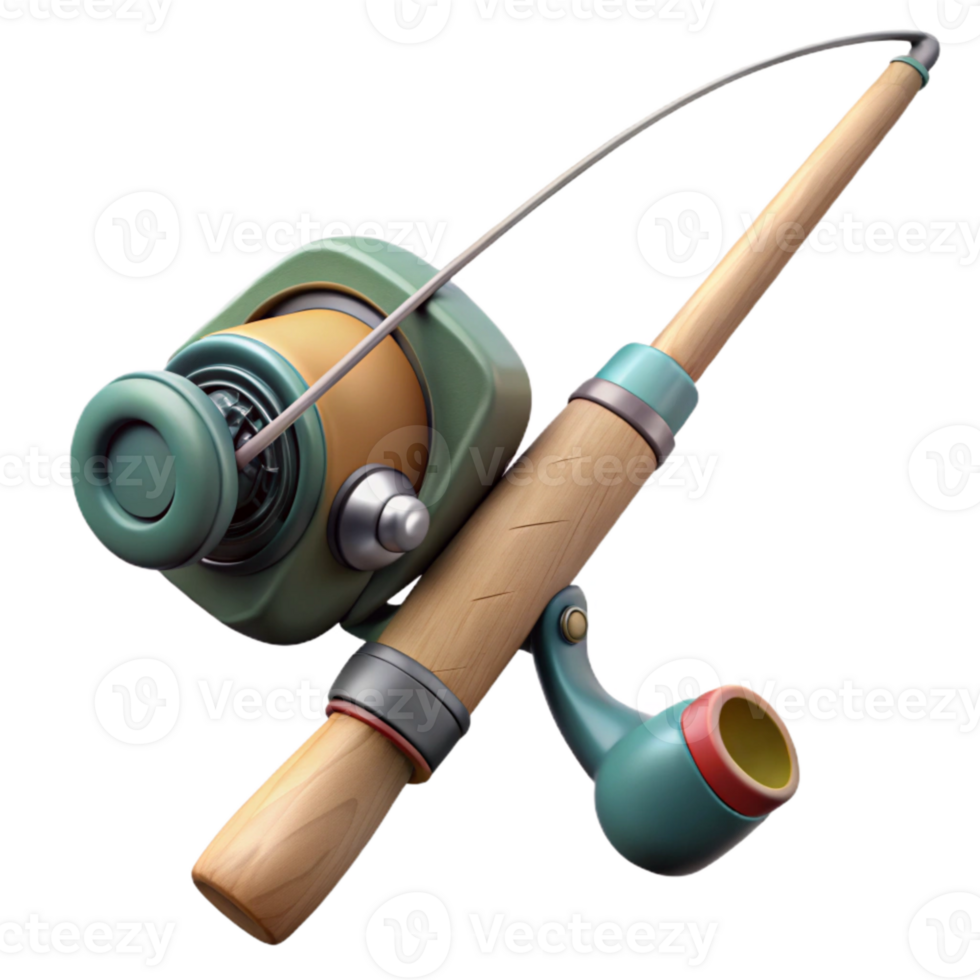 dramatic minimalist Fishing Rod and Reel Side Angle Cutout with Realistic Texture original png
