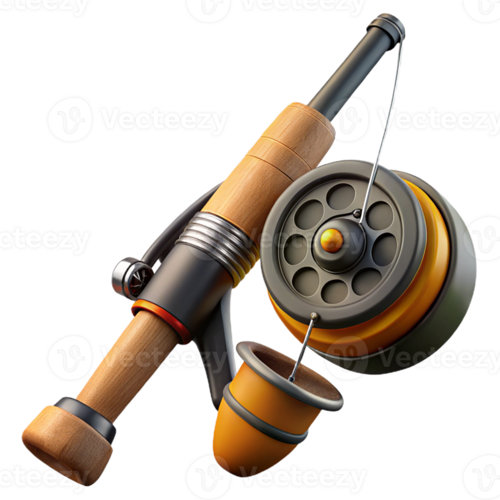 magnificent traditional Fishing Rod and Reel Side Angle Cutout with Realistic Texture premium png