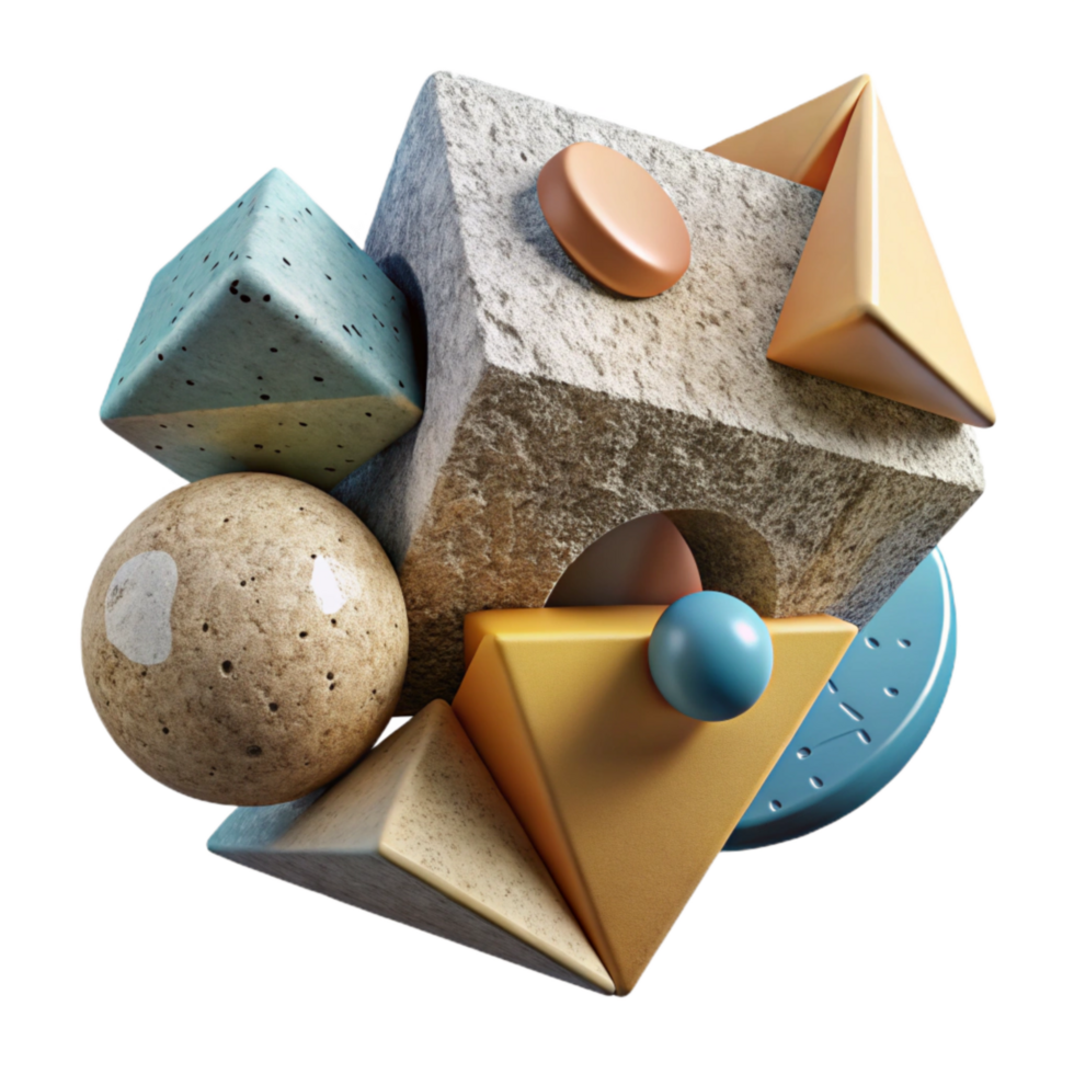 wonderful modern Floating Art Installation with Geometric Shapes Isolated png