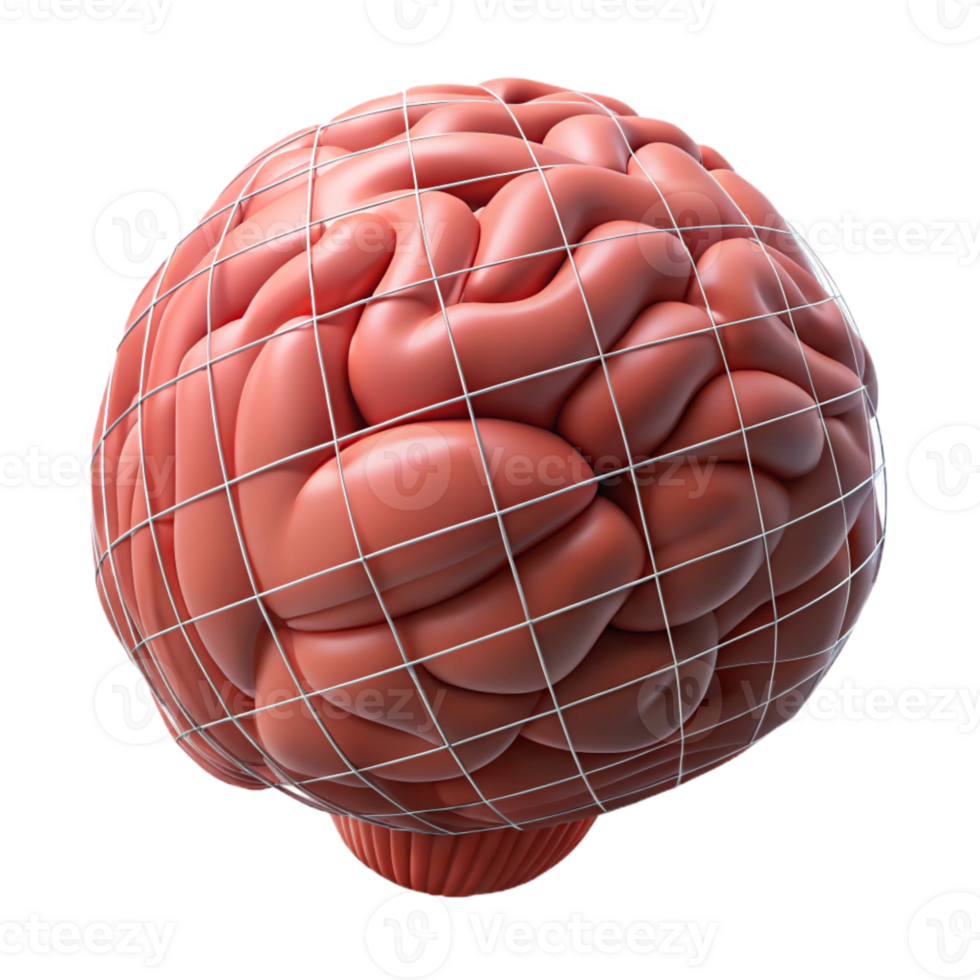beautiful classic Floating Brain in Digital Grid Cutout Transparent Background high quality png